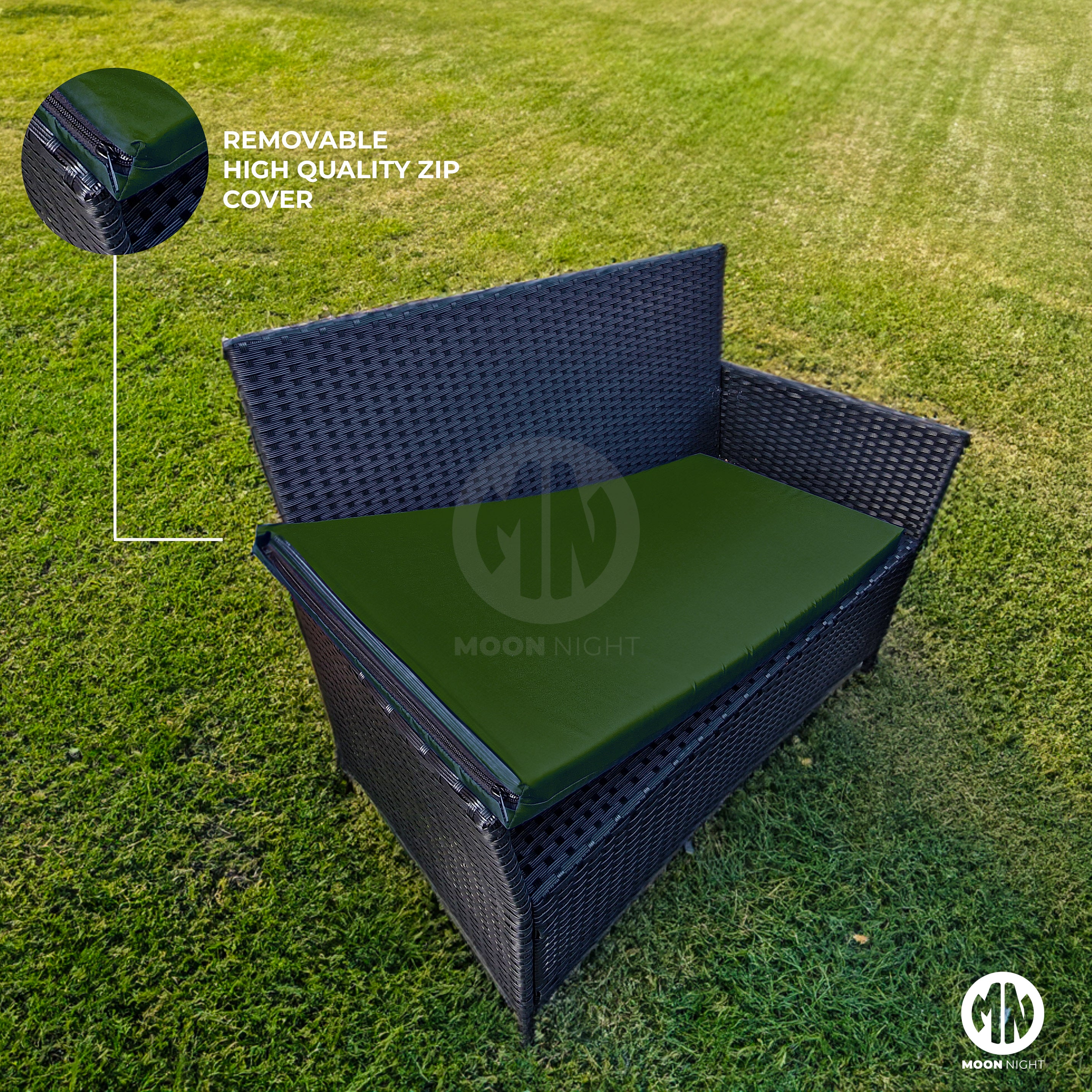 Moon Night® Replacement 3 pieces Rattan Chair Cushion Set Outdoor Garden Sofa Seat Pad [Made in UK]- Bottle Green