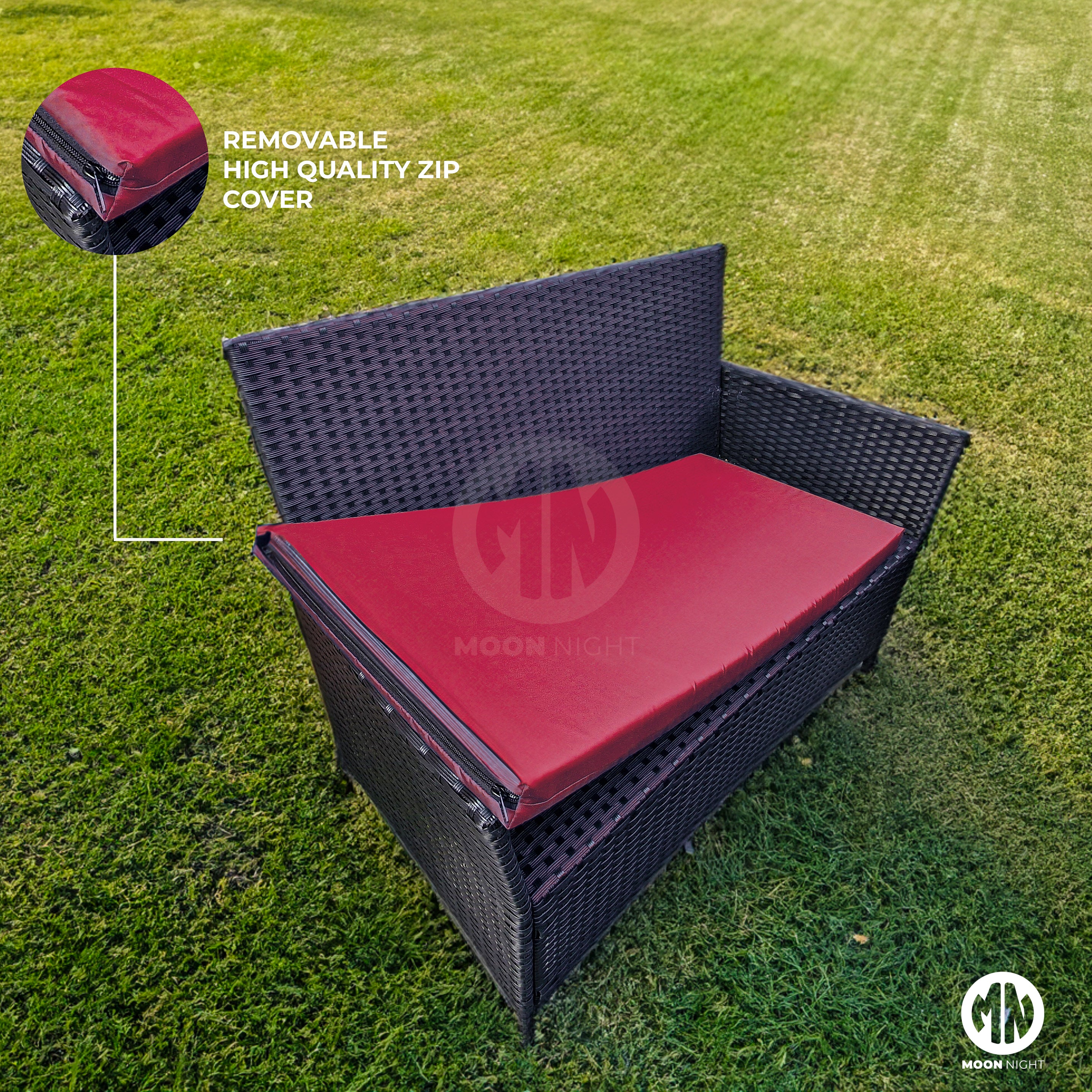 Moon Night® Replacement 3 pieces Rattan Chair Cushion Set Outdoor Garden Sofa Seat Pad [Made in UK]- Red