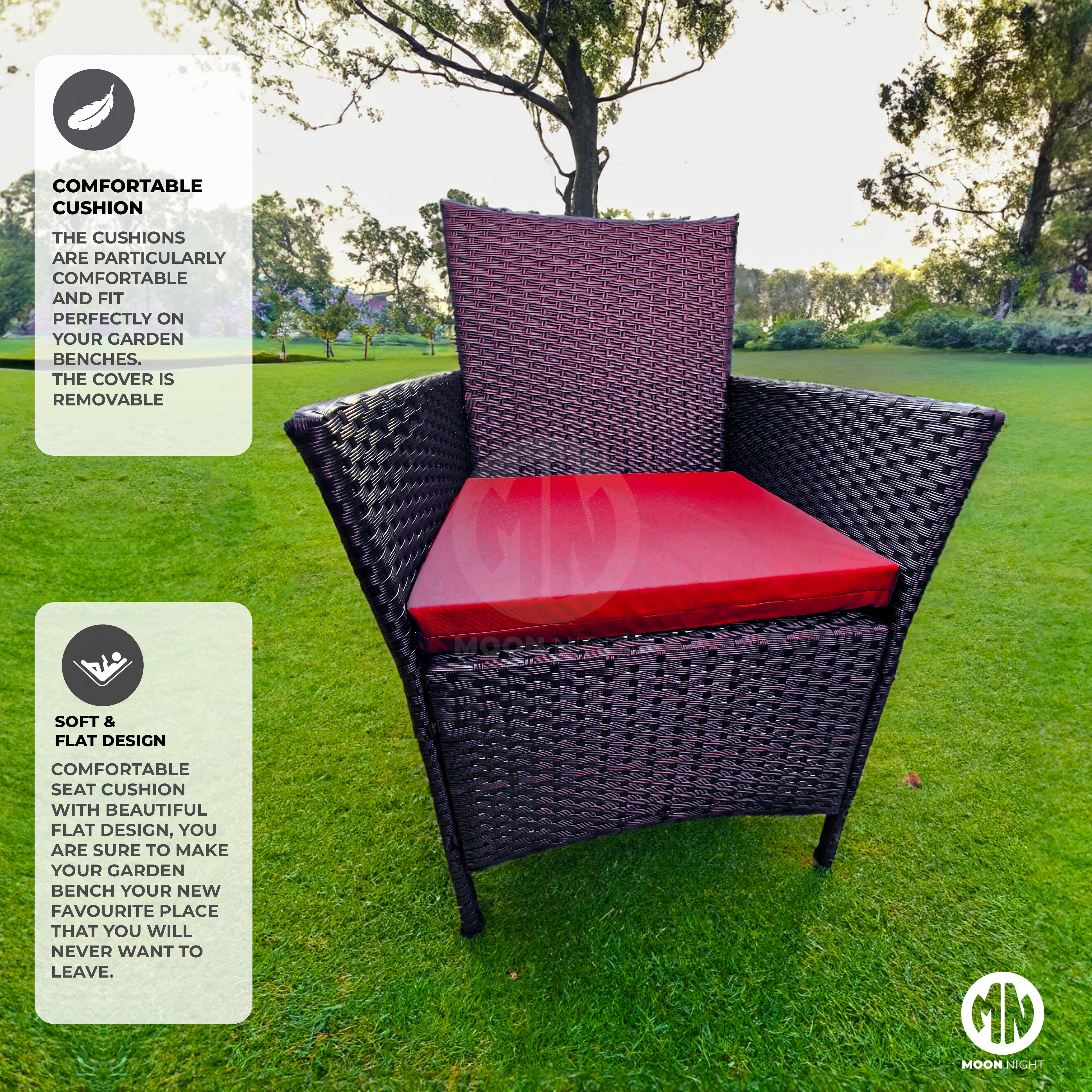 Moon Night® Replacement 3 pieces Rattan Chair Cushion Set Outdoor Garden Sofa Seat Pad [Made in UK]- Red