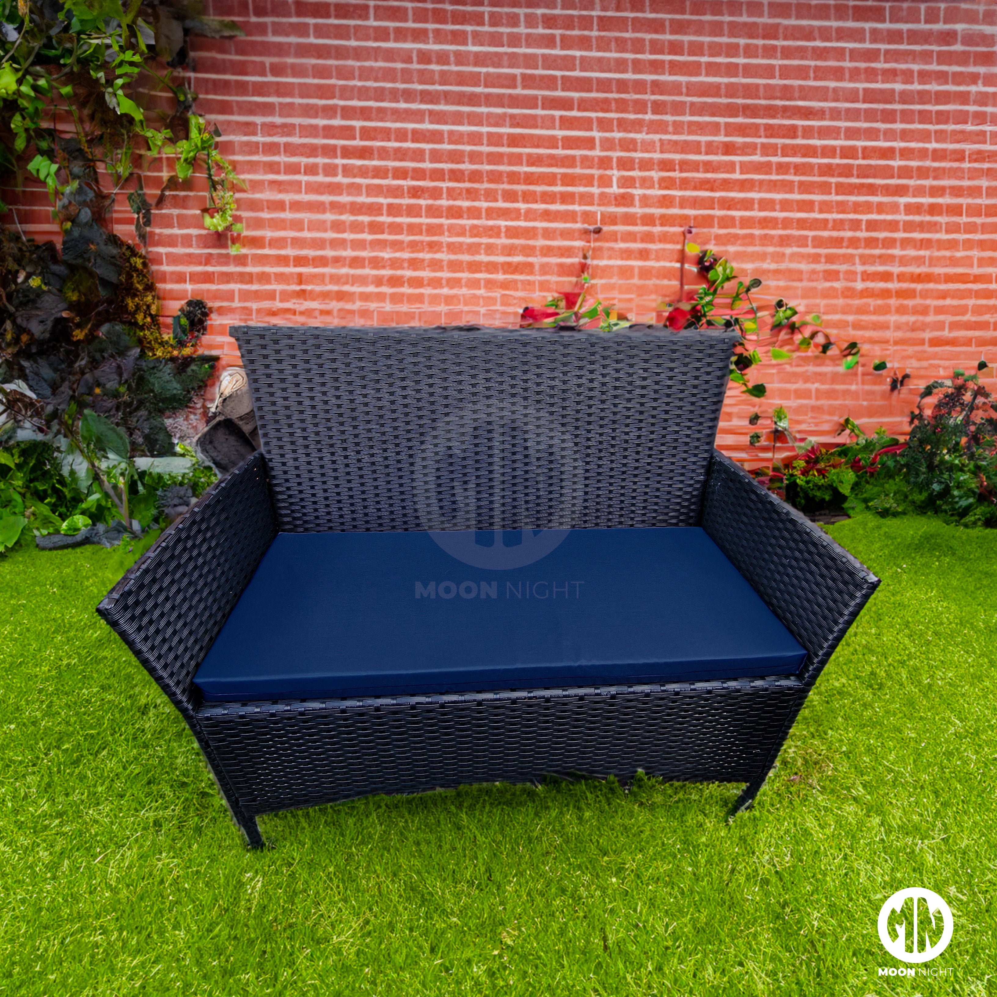 Moon Night® Replacement 3 pieces Rattan Chair Cushion Set Outdoor Garden Sofa Seat Pad [Made in UK]- Navy Bl
